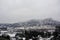 Anduze under the snow, small town in south-eastern France