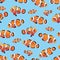 Anemonefish (Clownfish) cyan seamless vector pattern