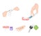 Anesthetic injection, dental instrument, hand manipulation, tooth cleaning and other web icon in cartoon style