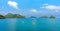 ANG THONG MARINE PARK, SAMUI, THAILAND - OCTOBER 13,2019 : Tourists kayaking in blue Idyllic turquoise ocean to explore near the