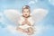 Angel Baby with Amur Wings, Happy Kid Cupid Sitting on Blur Sky