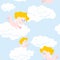 Angel and clouds seamless pattern. Cute little Holy babe.