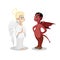 Angel and devil isolated. Cartoon symbolic good, bad characters.