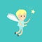 Angel fairy boy Flying fairy with a magic wand on a blue backg