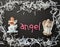 Angel Figurines, Holiday Composition in White, Black, Pink