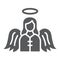 Angel glyph icon, religion and heaven, character sign, vector graphics, a solid pattern on a white background.