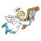 Angel with harp. Angel with flute.  Vector illustration. Hand drawn angels cupids for Christmas