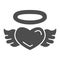 Angel heart solid icon, valentine day concept, Heart with wings and nimbus sign on white background, halo and wing on