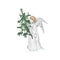 Angel holds Christmas tree decorated candles