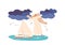 Angel Keeper Character Stands Guard, Ensuring The Yacht Safety As It Sails On The Vast Sea, Cartoon Vector Illustration