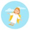 Angel, little girl angel with wings flies in the clouds. Vector illustration, 