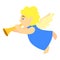 Angel music flute icon, cartoon style