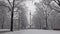 The Angel of Peace on the top of Friedensengel monument in Munich, Germany during the snow srorm