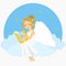 Angel Sitting on Clouds Playing Harp Vector Illustration