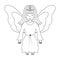 Angel. Sketch. Vector illustration. Girl with wings. The fairy lady closed her eyes. The little sorceress is flying. Coloring.