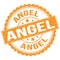 ANGEL text on orange round stamp sign