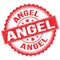 ANGEL text on red round stamp sign