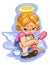 Angel toddler girl with big candy vector character sticker