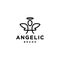 Angel with wing and ring logo Vector icon illustration design in trendy line outline style