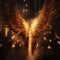 Angel wings on black blurred background golden particles Generative AI