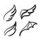 Angel wings hand drawn. Sketch bird line wing collection. Elements for logo, label or tattoo. Vintage item. Creative