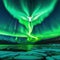 Angel with wings looking at aurora