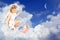 Angel woman and baby in clouds collage