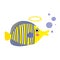 Angelfish with bubbles cartoon character.