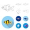 Angelfish, common, barbus, neon.Fish set collection icons in outline,flat style vector symbol stock illustration web.