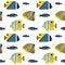 Angelfishes and Guppy Aquarium Fishes Seamless Pattern