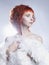 Angelic woman with red hair hairdo