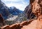 Angels Landing Hiking Trail in the winter high above the Virgin River in Zion National Park in Utah