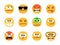 Anger emoticons. Angry emoji set, shocked and resentful, suspicious and malevolent, furious and dead cartoons design