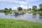 ANGERN AN DER MARCH, AUSTRIA â€“ JULY 21 2020: Ferry from Austria to Slovakia on Morava river, from town Angern an der March to