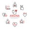 Angina pectoris banner, line icons. Symptoms. Vector signs for web graphics.