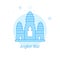 Angkor Wat, Cambodia Flat Vector Illustration, Icon. Light Blue Monochrome Design. Editable Stroke