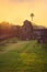 Angkor Wat temple at sunset. Elevated view of the inner western courtyard and the southwest shrine.