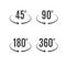 Angle degrees icons vector design. Arrows rotation circle symbol. Geometry measure