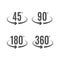 Angle degrees icons vector design. Arrows rotation circle symbol. Geometry measure