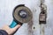 Angle grinder on a blurred background padlock