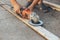 Angle grinder is polishing the board