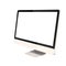 Angle View of Blank PC Monitor Isolated on White Background. 3D Render of White Modern Sleek Screen.
