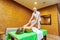 Angle view shot on masseur pulls woman arms doing traditional Thai massage on woman body in the spa salon. Beauty