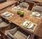Angle view of table setup for modern Arabic restaurant, concept, wooden distressed table, 3d render