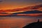 Angler on the Baltic Sea dam in the sunset with orange sky