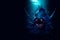 Angler fish on background of dark blue water realistic illustration art.