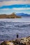 Angler with fishing rod on Atlantic road, Norway