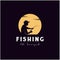 Angler Fishing Silhouette logo design at Sunset