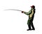 Angler holding fishing rod colorful concept