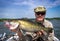 Angler with huge walleye fishing trophy